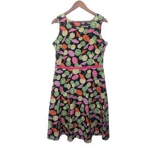 Vintage Requirements Cocktail Novelty Fit Flare Dress Sz 12 Large Umbrella Lime